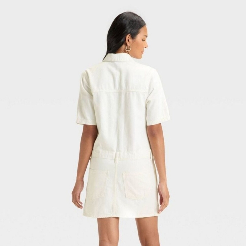 NWT Universal Thread White Denim Short Sleeve Drop Waist Mini Dress Size XL - Picture 2 of 16